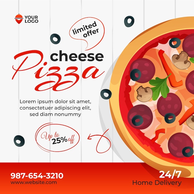 Pizza de queso oferta especial publicación en redes sociales 3