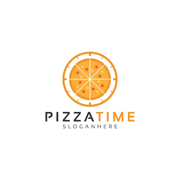 Pizza y reloj, vector de diseño de logo de pizza time