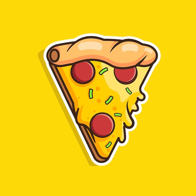 Pizza en rodajas con diseño de pegatina o dibujos animados