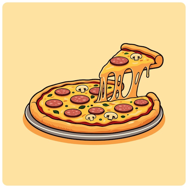 Pizza Slice Melted Cartoon Vector Icon Ilustración de un dibujo de una pizza con una rebanada