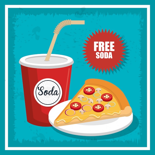 Pizza y soda icono aislado diseño