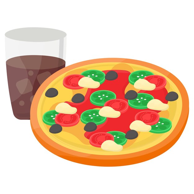 pizza tradicional con concepto de cola Alimento básico italiano Vector de pan plano Símbolo de comida rápida Signo de comida chatarra