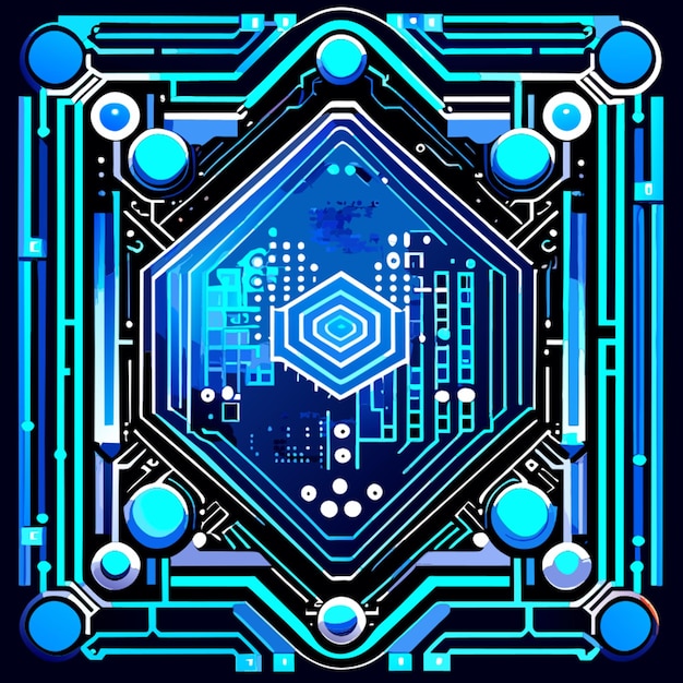 Vector placa de circuito azul circuito cibernético circuito digital qr ilustración vectorial de barra