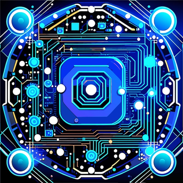 Vector placa de circuito azul circuito cibernético circuito digital qr ilustración vectorial de barra