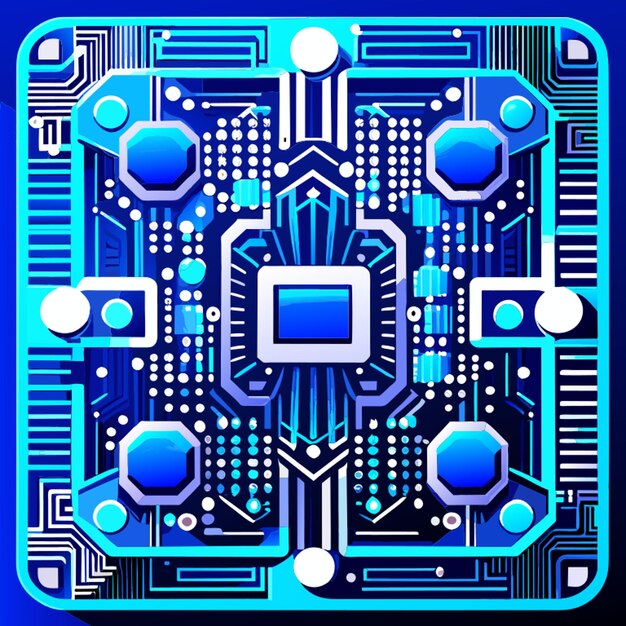 Vector placa de circuito binario azul digital fondo azul en el cuadrado qr ilustración vectorial de barra