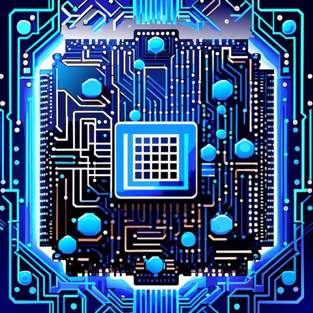 Vector placa de circuito binario azul digital fondo azul en el cuadrado qr ilustración vectorial de barra