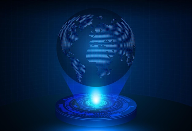 placa de circuito binario mundial tecnología futura fondo azul del concepto de seguridad cibernética de hud