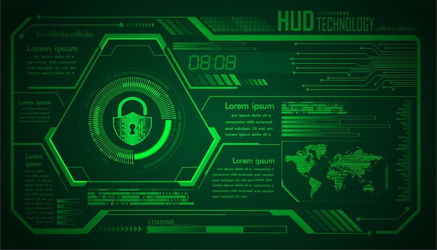 Placa de circuito binario mundial tecnología futura fondo azul del concepto de seguridad cibernética de hud