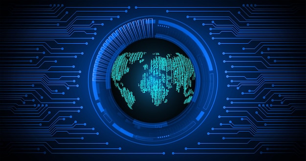 Placa de circuito binario mundial tecnología futura fondo de concepto de seguridad cibernética hud azul