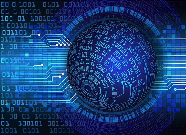 Placa de circuito binario mundial tecnología futura fondo de concepto de seguridad cibernética hud azul