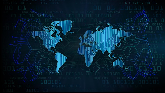 Placa de circuito binario mundial tecnología futura fondo de concepto de seguridad cibernética hud azul