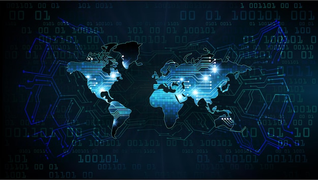Placa de circuito binario mundial tecnología futura fondo de concepto de seguridad cibernética hud azul