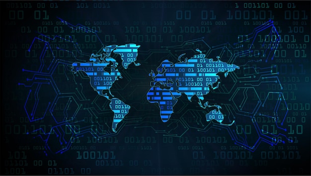 Placa de circuito binario mundial tecnología futura fondo de concepto de seguridad cibernética hud azul