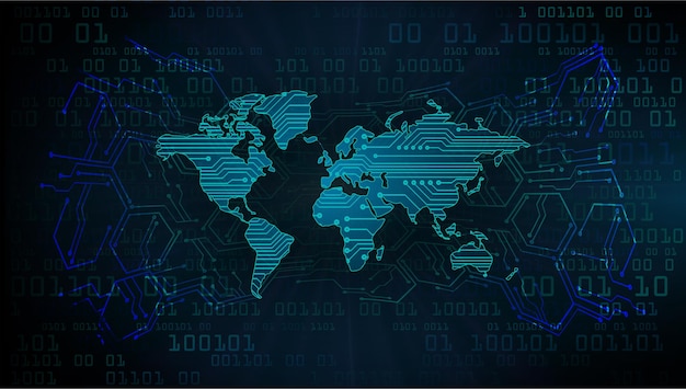 Placa de circuito binario mundial tecnología futura fondo de concepto de seguridad cibernética hud azul