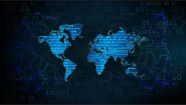 Placa de circuito binario mundial tecnología futura fondo de concepto de seguridad cibernética hud azul