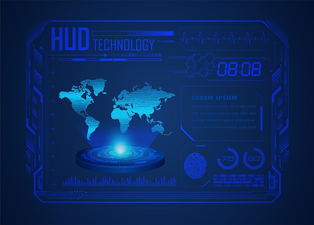 Placa de circuito binario mundial tecnología futura fondo de concepto de seguridad cibernética hud azul
