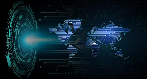 Placa de circuito binario mundial tecnología futura fondo de concepto de seguridad cibernética hud azul