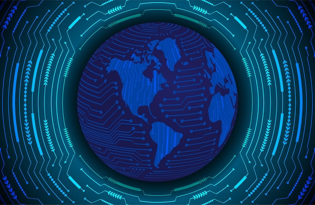 Placa de circuito binario mundial tecnología futura fondo de concepto de seguridad cibernética hud azul