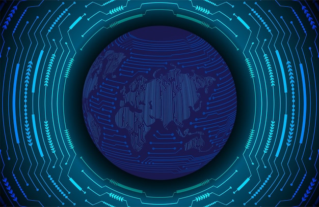 Placa de circuito binario mundial tecnología futura fondo de concepto de seguridad cibernética hud azul
