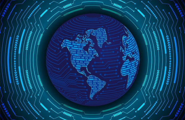 Placa de circuito binario mundial tecnología futura fondo de concepto de seguridad cibernética hud azul