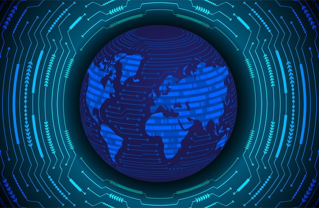 Placa de circuito binario mundial tecnología futura fondo de concepto de seguridad cibernética hud azul