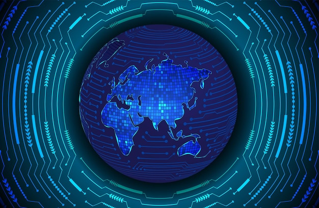Placa de circuito binario mundial tecnología futura fondo de concepto de seguridad cibernética hud azul