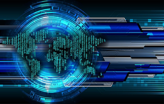 Placa de circuito binario mundial tecnología futura fondo de concepto de seguridad cibernética hud azul