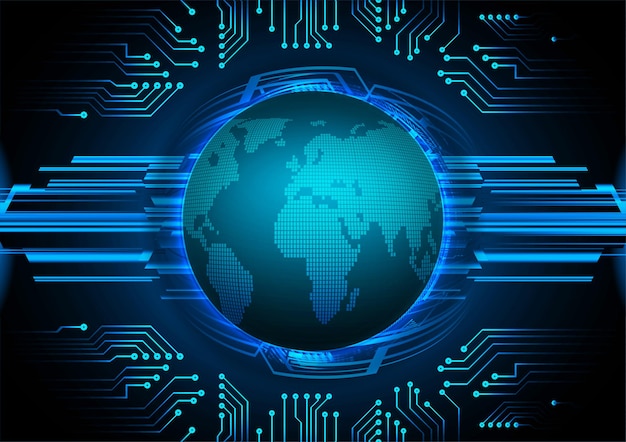 Placa de circuito binario mundial tecnología futura fondo de concepto de seguridad cibernética hud azul