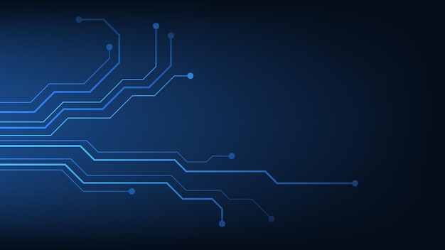 Placa de circuito digital de alta tecnología AI pad y líneas eléctricas conectadas sobre fondo de iluminación azul