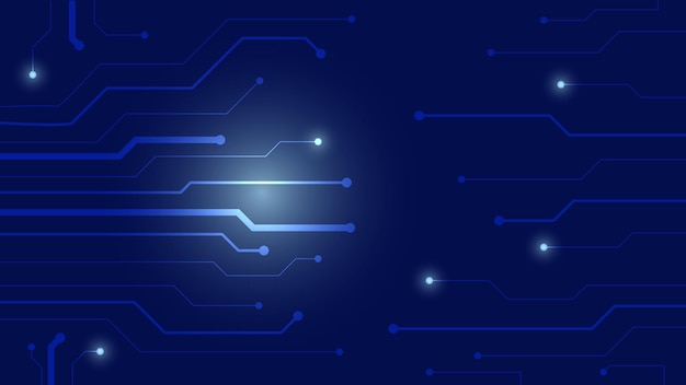 Placa de circuito digital de alta tecnología AI pad y líneas eléctricas conectadas sobre fondo de iluminación azul