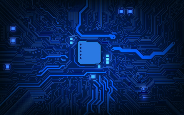 Placa de circuito de fondo de procesador de chip de tecnología abstracta y fondo de código html