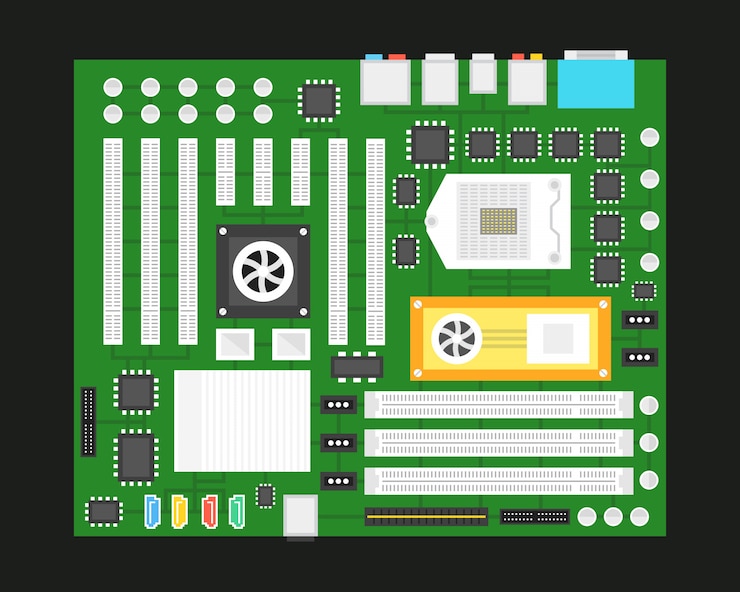Vector placa de circuito. tecnología de procesador electrónico de hardware informático. chip digital de placa base