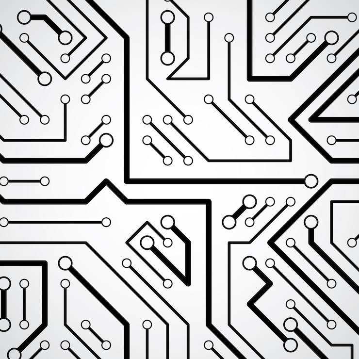 Vector placa de circuito textura cibernética futurista, fondo de vector de tecnología de comunicación de información. diseño web de placa base de computadora.