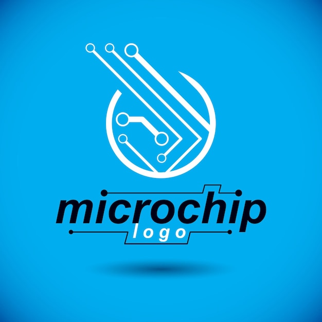 Placa de circuito vectorial, abstracción de tecnologías digitales. esquema de microprocesador de computadora, diseño futurista. logotipo de comunicación de tecnología moderna.