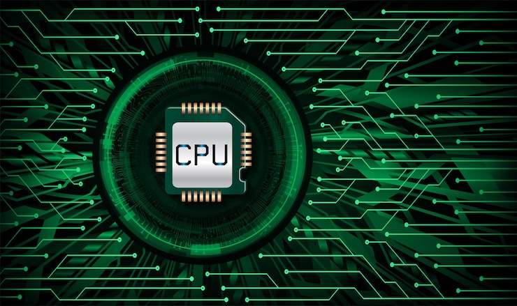 Vector una placa de circuito verde con la palabra cpu.