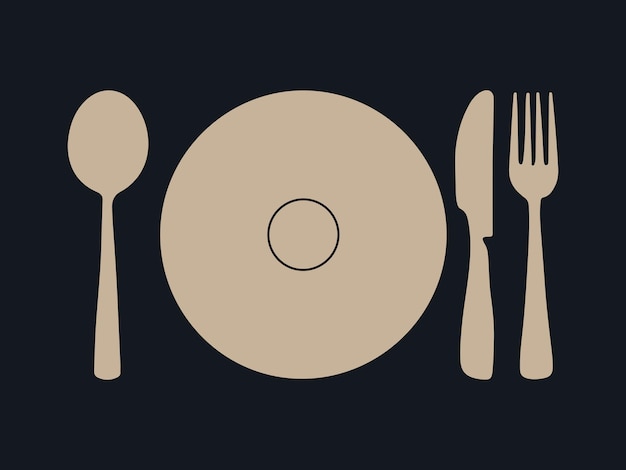 placa con cuchillo y tenedor aislados en ilustración vectorial de fondo negro