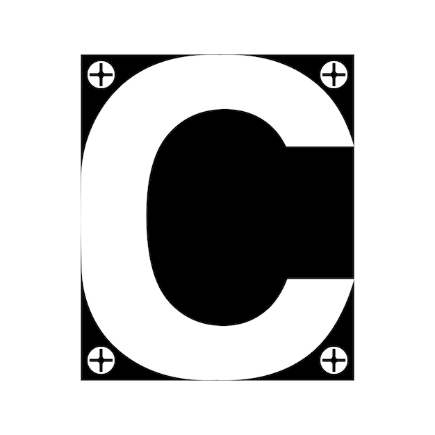 Placa del logotipo de la letra C atornillada en tornillos, protección de derechos de autor de la firma