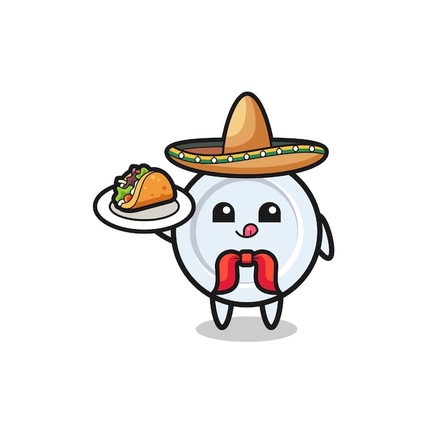 Placa mascota chef mexicano sosteniendo un taco