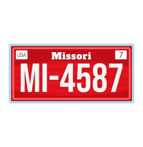 Placa de matrícula de estados unidos de la ilustración de vector de colección de estado de missouri de coche americano Número de coche de época de elemento de vehículo colorido aislado en blanco