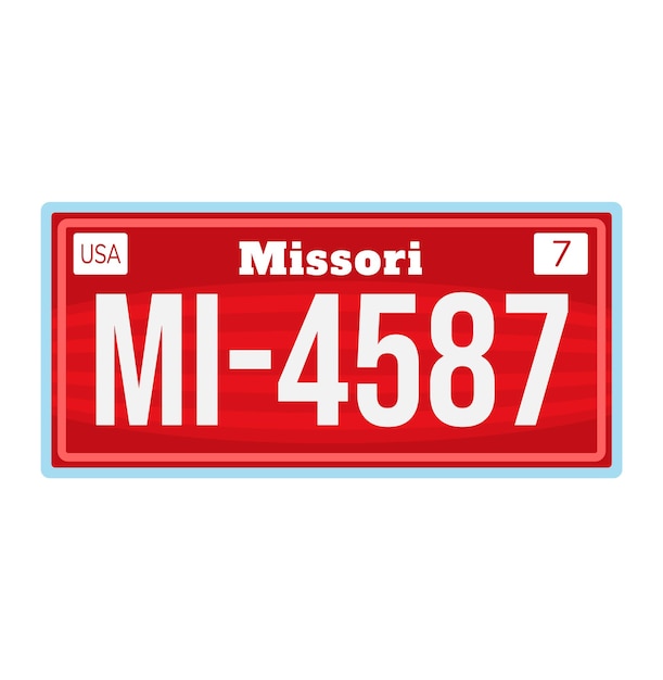 Placa de matrícula de estados unidos de la ilustración de vector de colección de estado de missouri de coche americano número de coche de época de elemento de vehículo colorido aislado en blanco