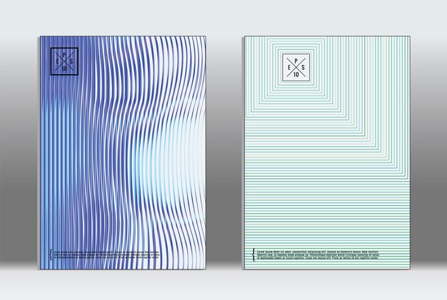 Placa mínima. Cubierta geométrica vectorial. Plantilla de informe de moda hipster. Conjunto de volantes de diseño gráfico de gradiente de línea futurista. Diseños mínimos de moda. Placas a rayas. Conjunto de diseño de pancartas retro.