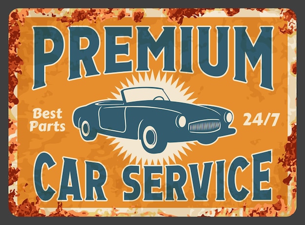 Placa oxidada del servicio de reparación de automóviles premium vintage