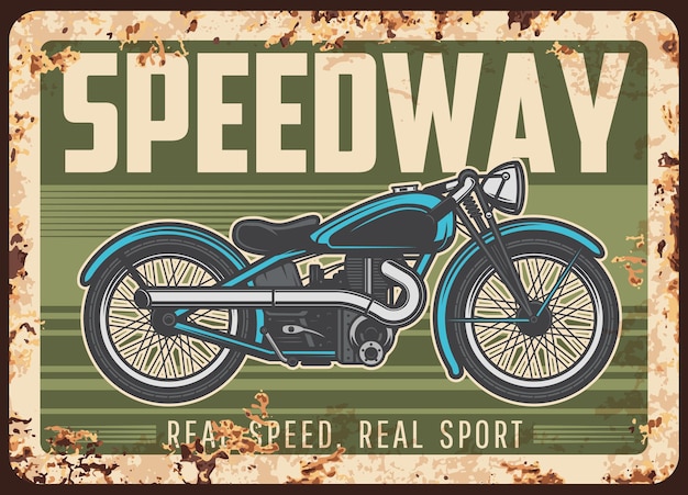 Placa oxidada speedway con motocicleta vintage