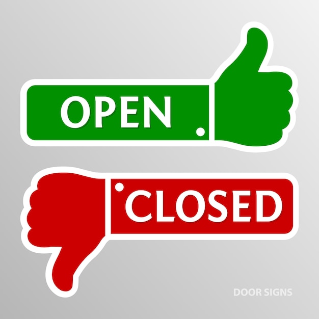 Placa de puerta verde abierta y roja cerrada ilustración vectorial