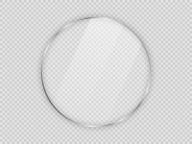 Placa de vidrio en marco de círculo aislado sobre fondo transparente. Ilustración vectorial.
