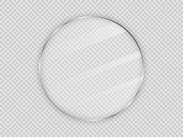 Placa de vidrio en marco de círculo aislado sobre fondo transparente. Ilustración vectorial.
