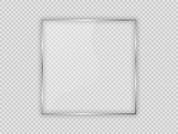 Placa de vidrio en marco cuadrado aislado sobre fondo transparente. Ilustración vectorial.