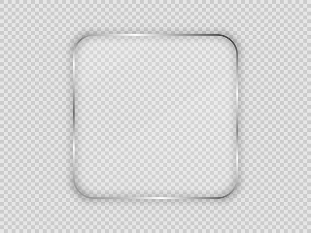 Placa de vidrio en marco cuadrado redondeado aislado sobre fondo transparente. Ilustración vectorial.