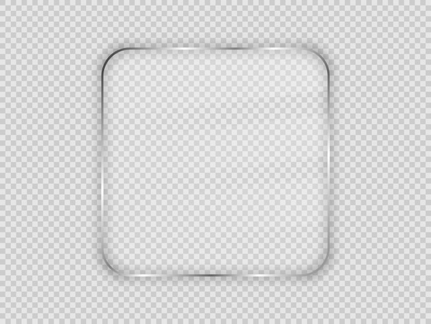 Placa de vidrio en marco cuadrado redondeado aislado sobre fondo transparente. Ilustración vectorial.