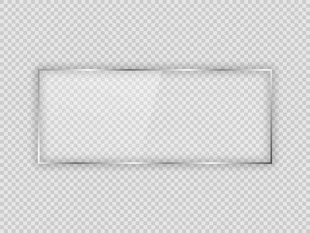Placa de vidrio en marco rectangular aislado sobre fondo transparente. Ilustración vectorial.